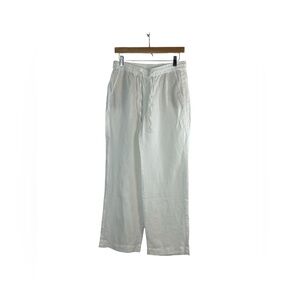 Talbots 100% Linen Wide Leg Pull On Pants White Elastic Waist Size 4 Coastal